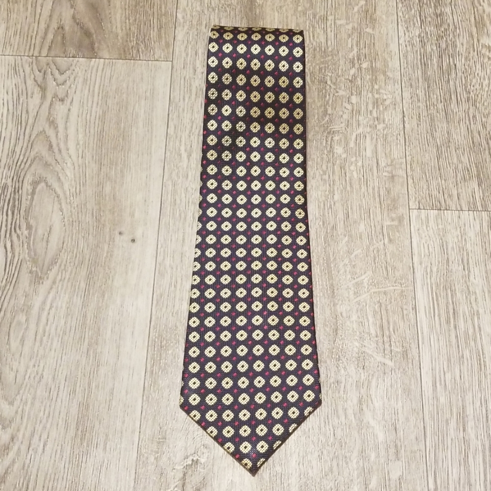 Nautica 100% silk tie, blue, red, tan
